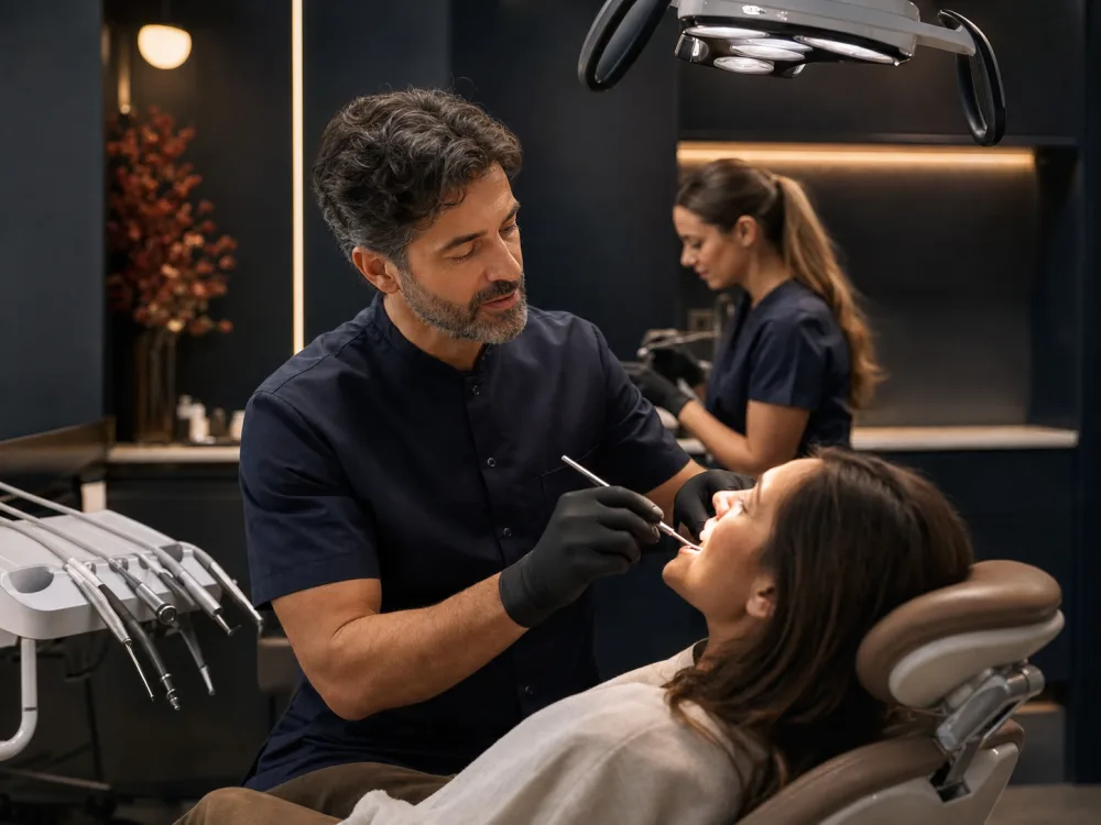 Dentista durante una visita con un paziente